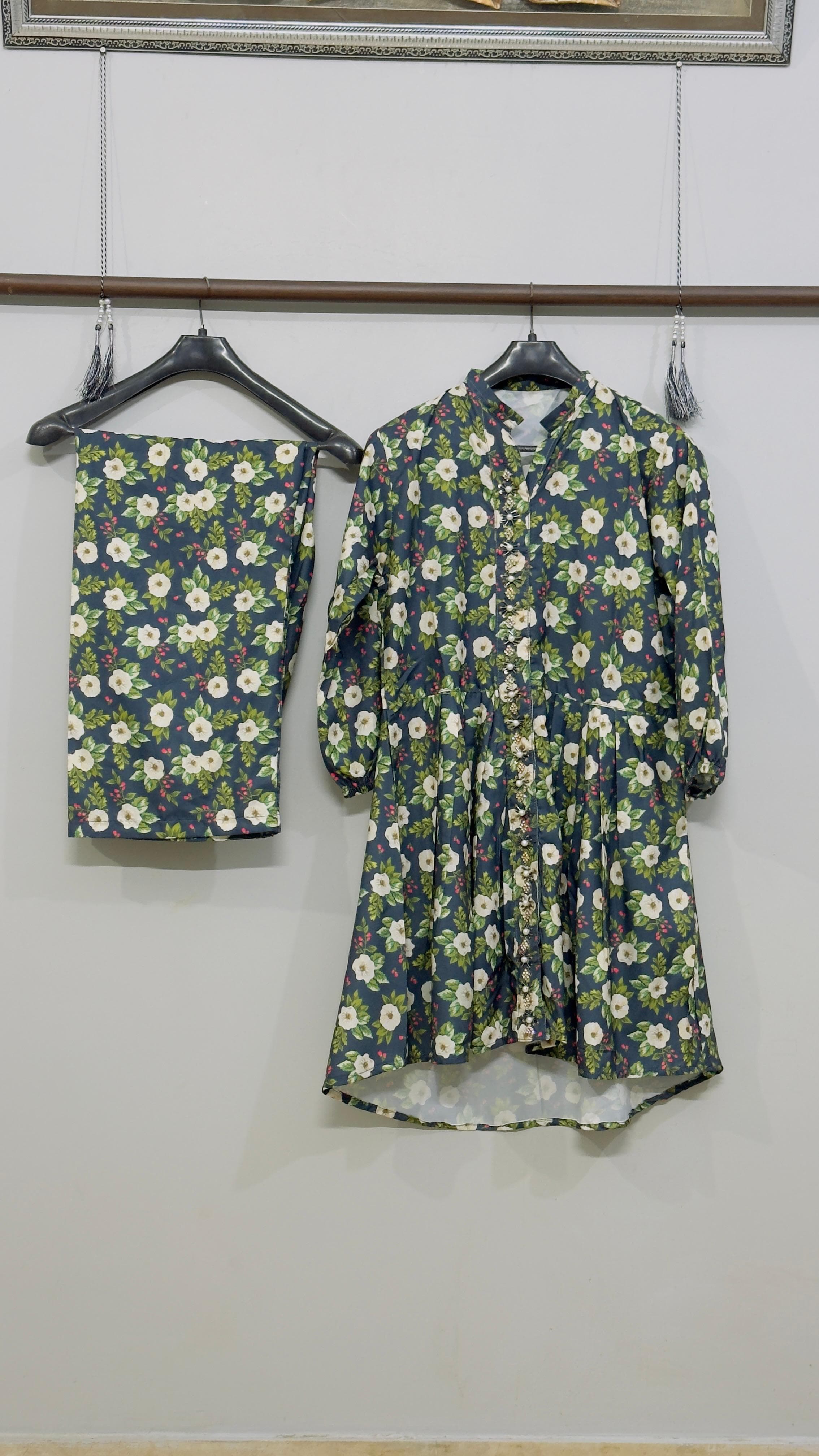 Midnight Bloom Floral Peplum Kurti Set